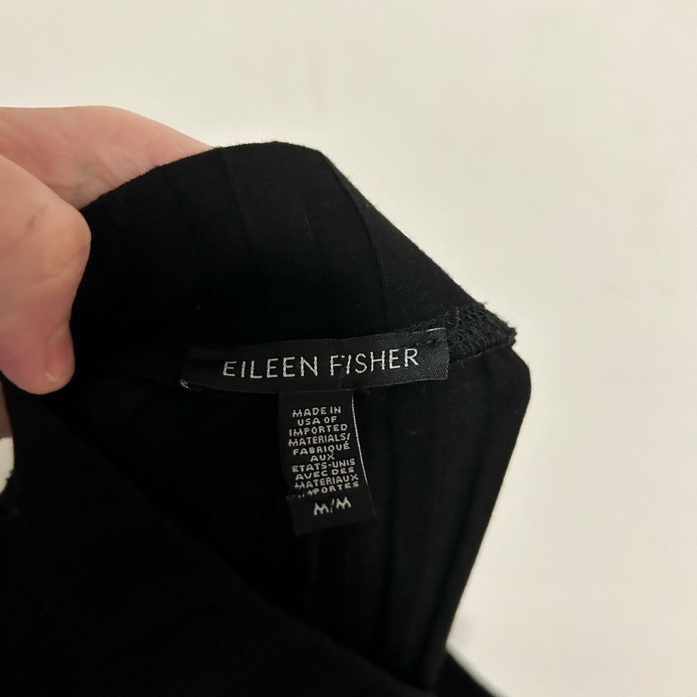 Eileen Fisher ribbed black pants with ankle slit and lettuce hem - Picture 9 of 9